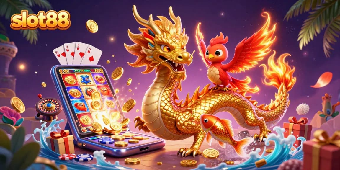 Experience the thrill of slot88 games with a powerful dragon, phoenix, and lucky koi fish unleashing jackpots.