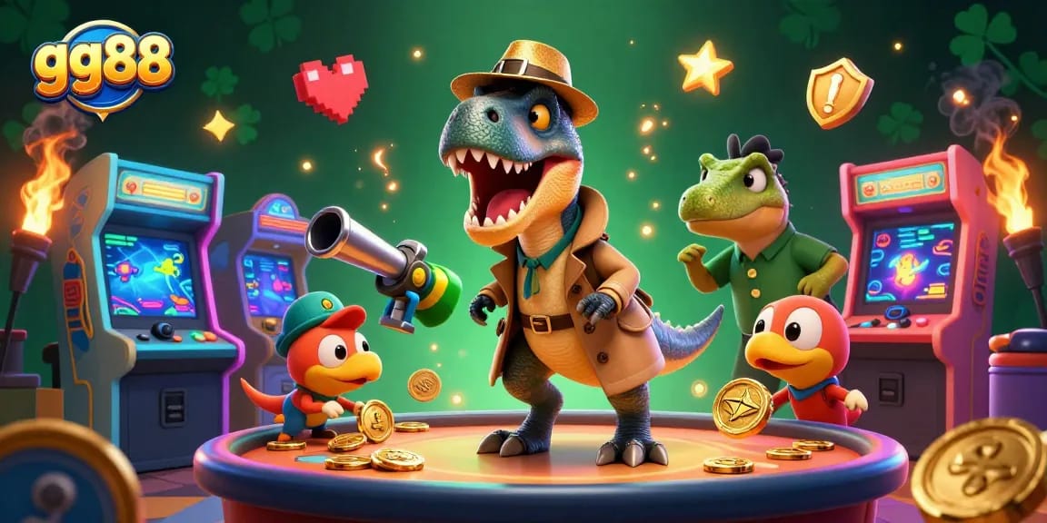 Experience the fishing game excitement at gg88, with colorful arcade elements and a thief in action.