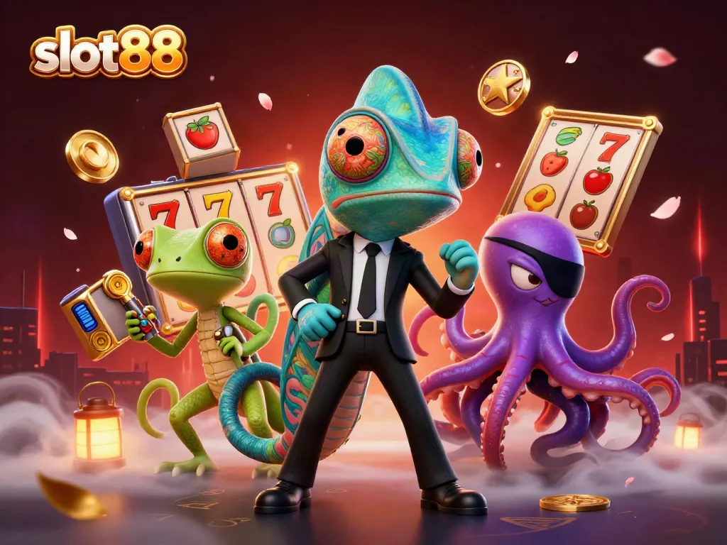 Experience exhilarating gaming action with slot88, featuring vibrant characters amid colorful slot elements.