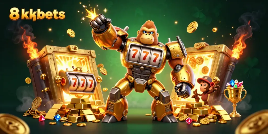Engage with 8xbets' thrilling gaming experience featuring vibrant casino action and golden treasures.