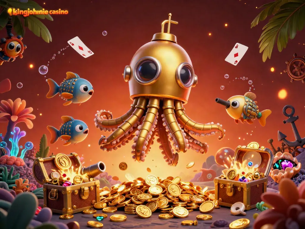 Experience the thrill of kingjohnnie casino with a vibrant underwater scene filled with treasures and creatures.