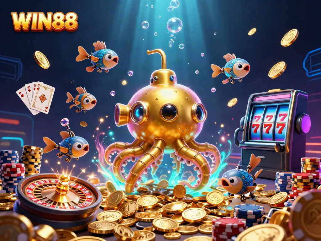 Experience WIN88's thrilling underwater casino world filled with golden treasures.