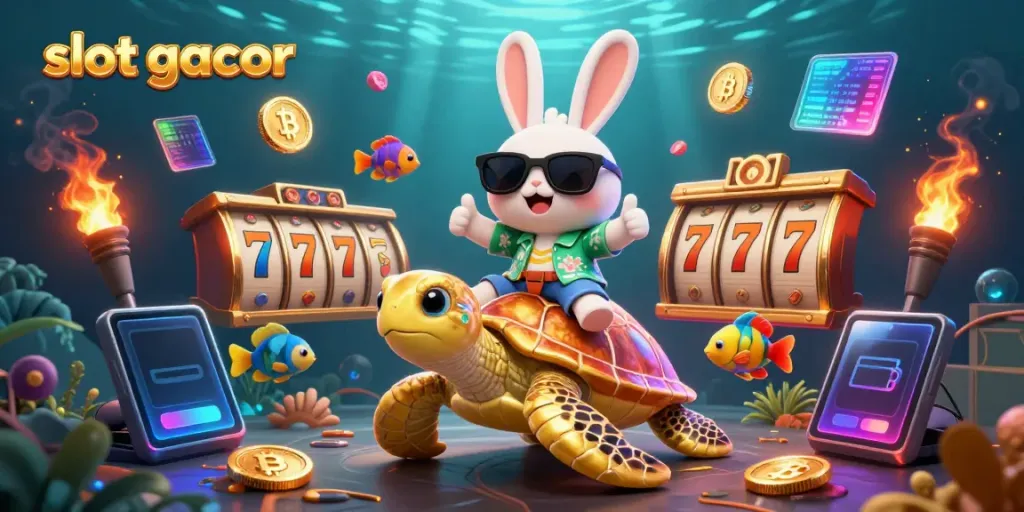 Spin slot gacor reels with luck, surrounded by vibrant crypto and casino elements.