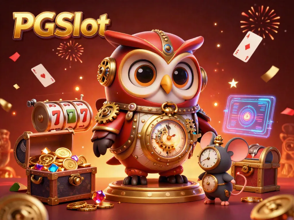 Experience thrilling PGSlot action with captivating characters and casino elements in a vibrant 3D scene.