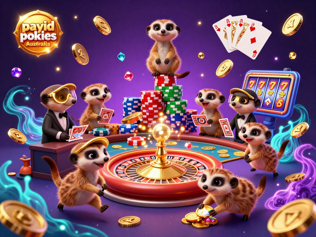 Win big with payid pokies Australia in this lively meerkat casino scene filled with excitement and treasures.