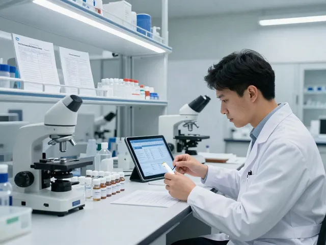 Scientist examining Tesamorelin for sale in a modern lab with clear COA documentation.