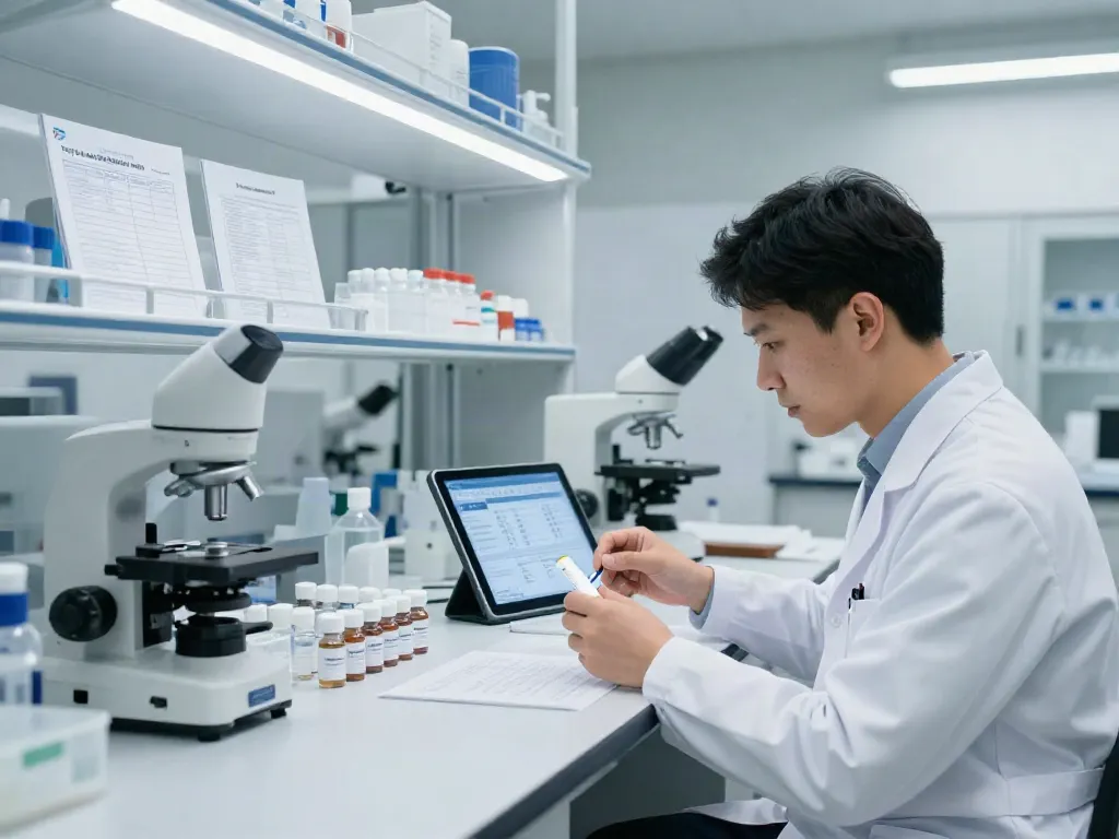 Scientist examining Tesamorelin for sale in a modern lab with clear COA documentation.