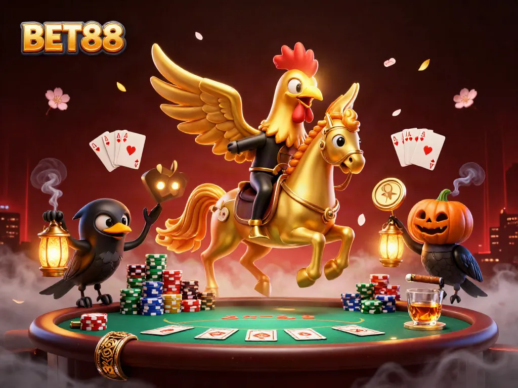 Khám phá Bet88 qua một hình ảnh 3D sống động với các nhân vật thú vị và các trò chơi cá cược trực tuyến.