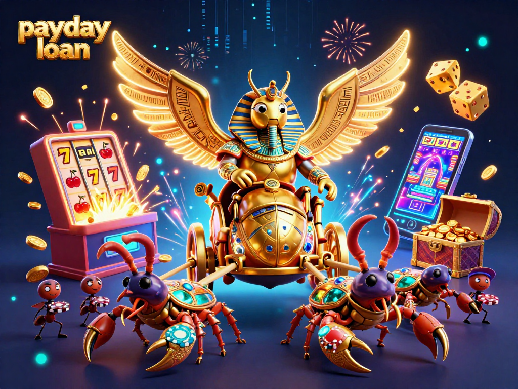 Spin the jackpot with a payday loan themed 3D casino illustration featuring vibrant colors and dynamic elements.