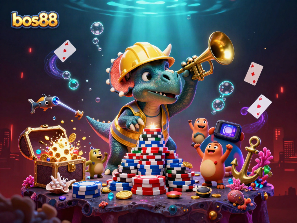 Membangun tumpukan chip poker di bos88, triceratops bersiap dengan keceriaan di bawah sinar pesona kasino.