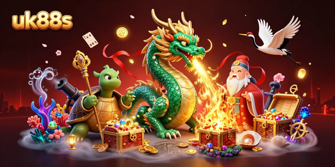 Engage with high-stakes luck at uk88s, featuring an emerald jade dragon and dynamic treasure elements.
