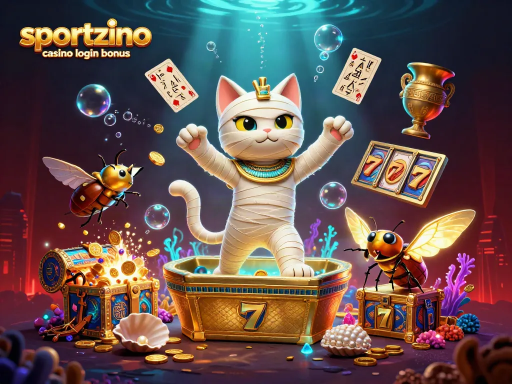 Claim the Sportzino casino login bonus with a vibrant scene featuring interactive gaming elements.