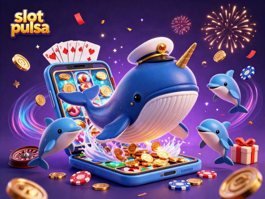 Experience the excitement of slot pulsa with vibrant characters and dynamic casino elements in this immersive illustration.