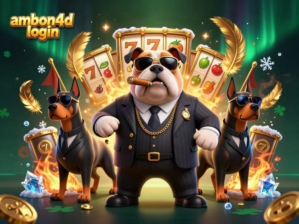 Experience thrilling slots action with ambon4d login, featuring a mafia bulldog and Doberman bodyguards.