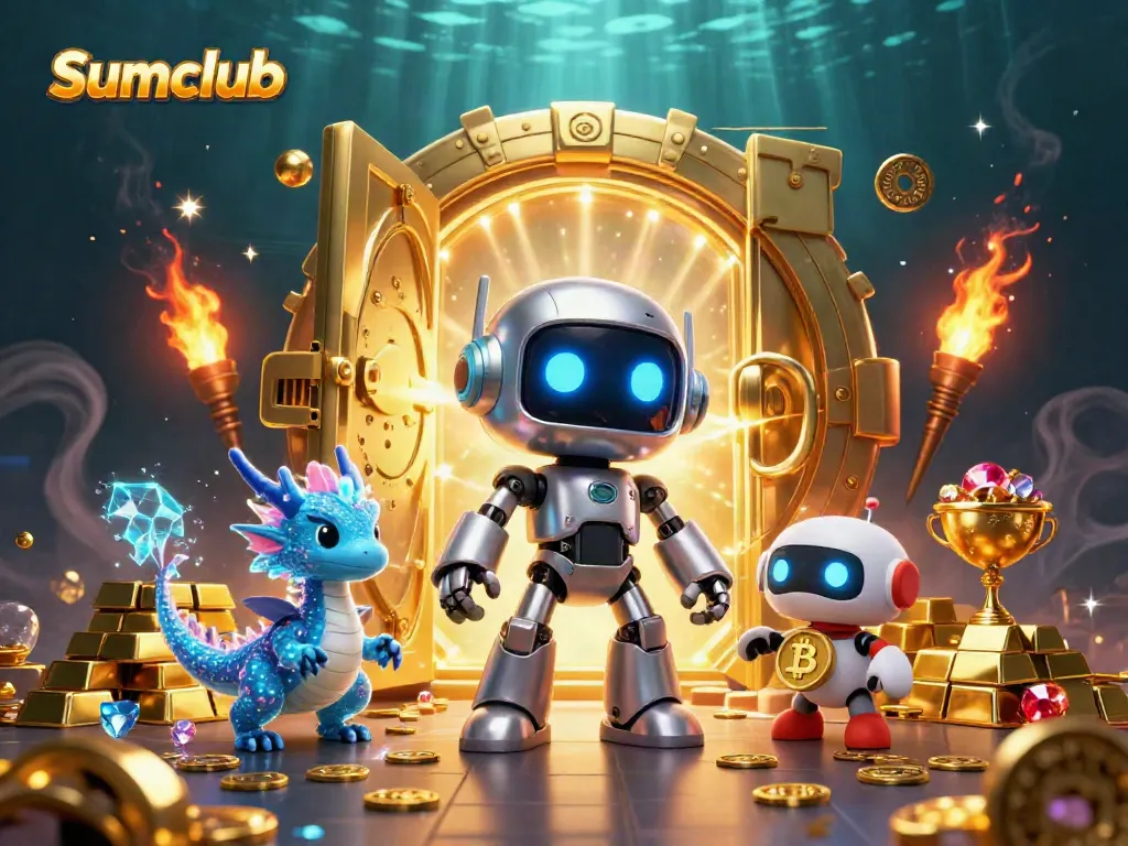 Experience the excitement at Sumclub with vivid treasures and vivid cyberpunk elements in this vibrant casino illustration.