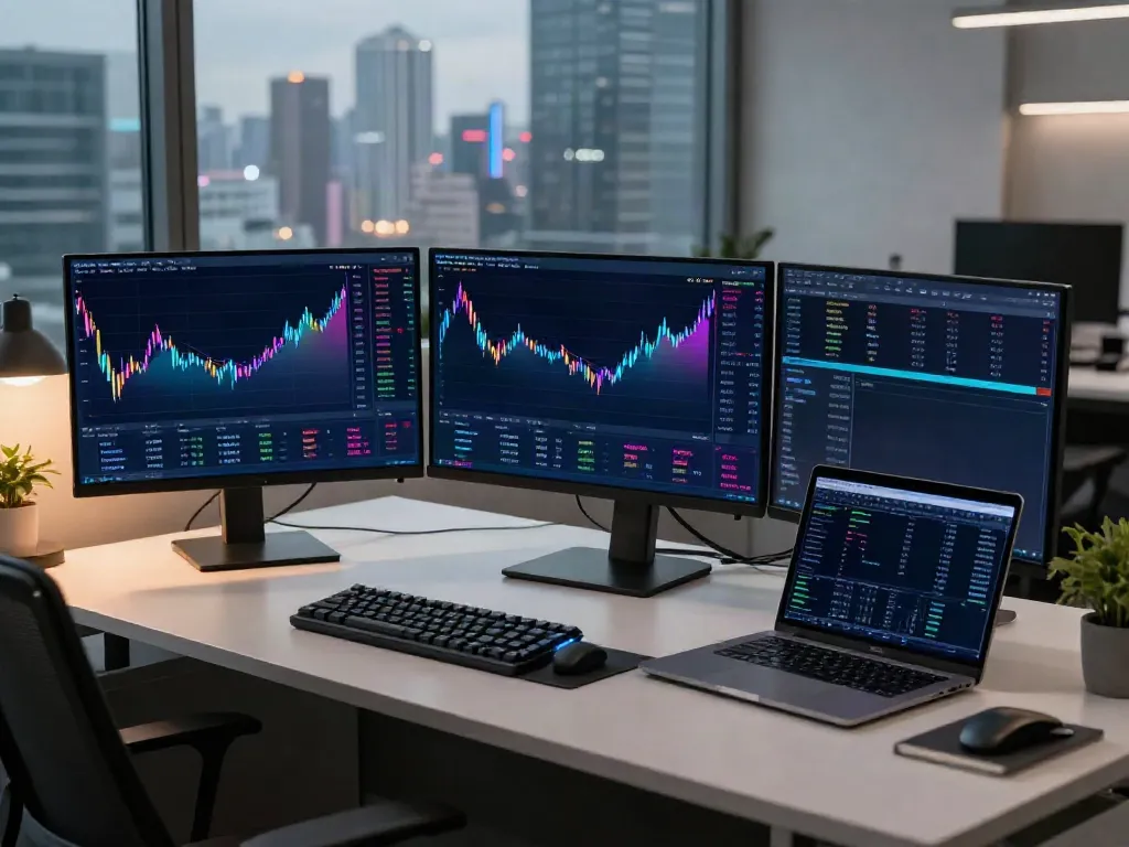 Real-time stock quote API trading scene with cryptocurrency dashboards and financial data analytics