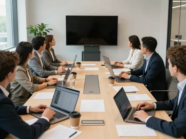 Cuộc họp chuyên nghiệp với đội ngũ đa dạng và biểu đồ hiệu suất n188 tại phòng hội nghị.