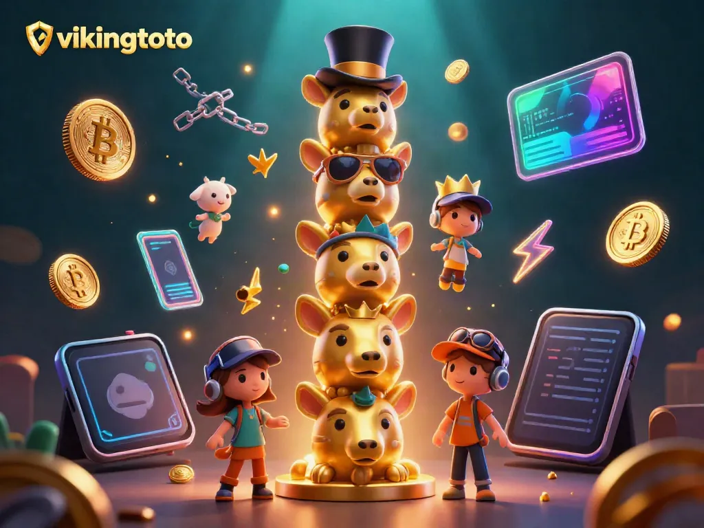 Engage with vikingtoto's vibrant casino environment featuring a lively golden totem pole and dynamic cryptocurrency elements.