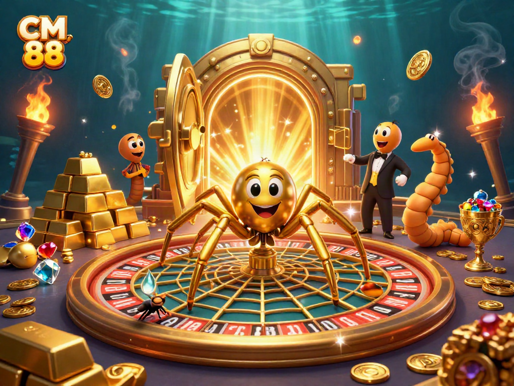 Engage in the thrilling world of CM 88 as the animated characters celebrate wins in a vibrant casino scene.