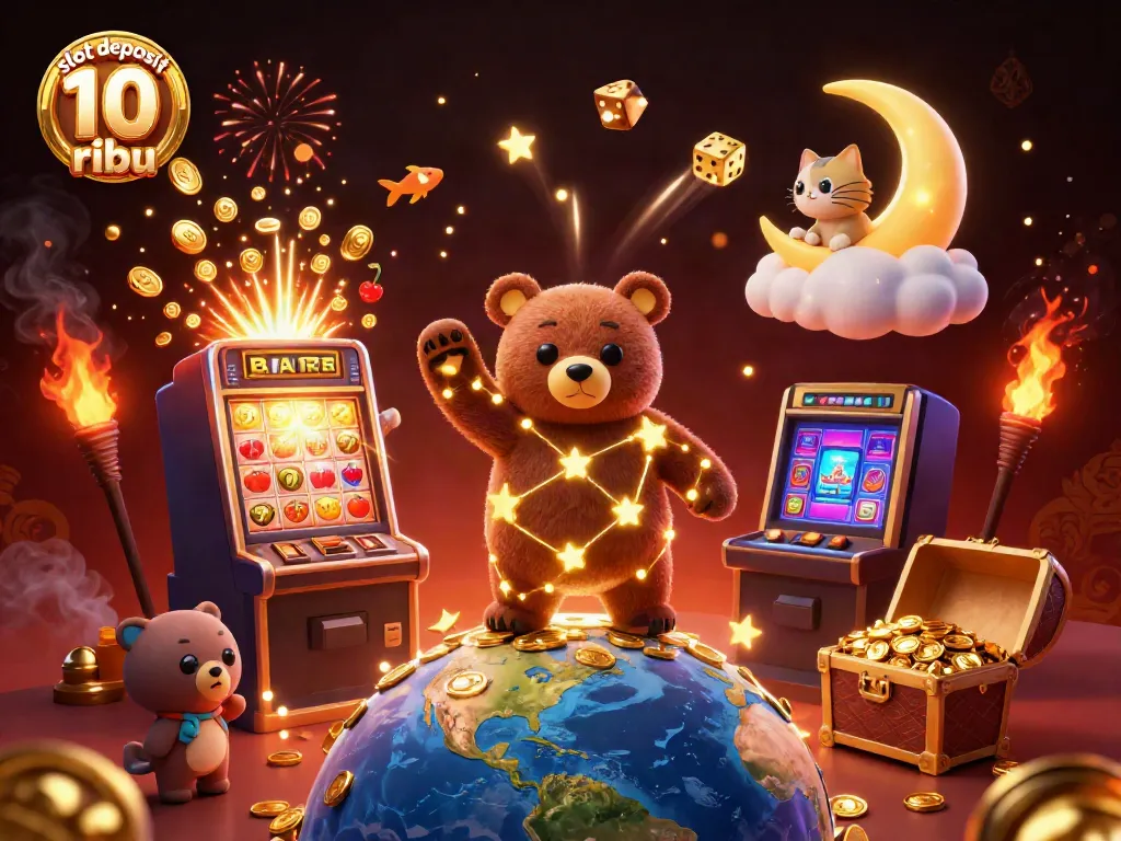 Experience thrilling wins at slot deposit 10 ribu with vibrant 3D casino illustration.