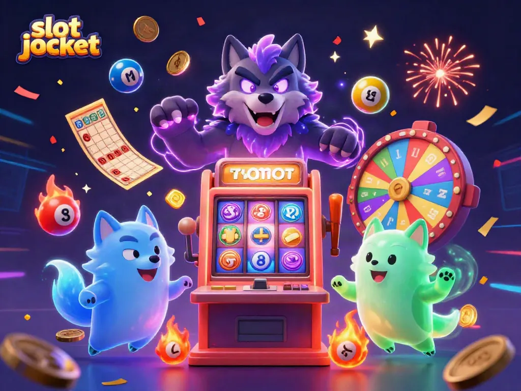 Experience the excitement of slot jackpot with vibrant 3D illustration of ghostly wolves and dynamic game elements.
