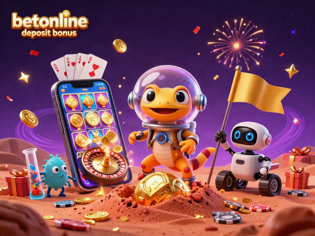 Engage with the betonline deposit bonus as our Martian gecko uncovers a golden casino adventure!