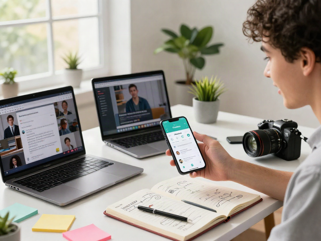 Explore Pikashow apk download benefits showcased on a smartphone in a vibrant workspace setting.