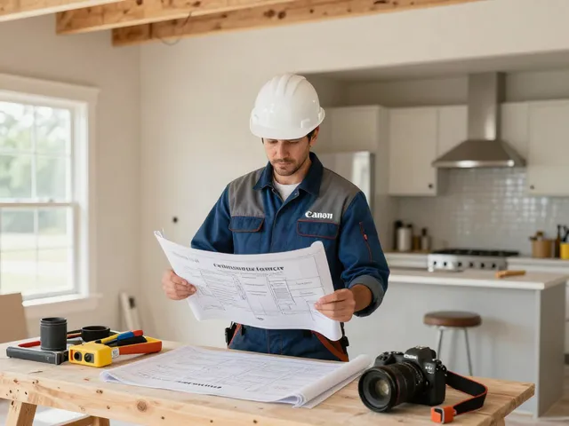 Professional contractor reviewing plans for detached ADU builders at local home site.