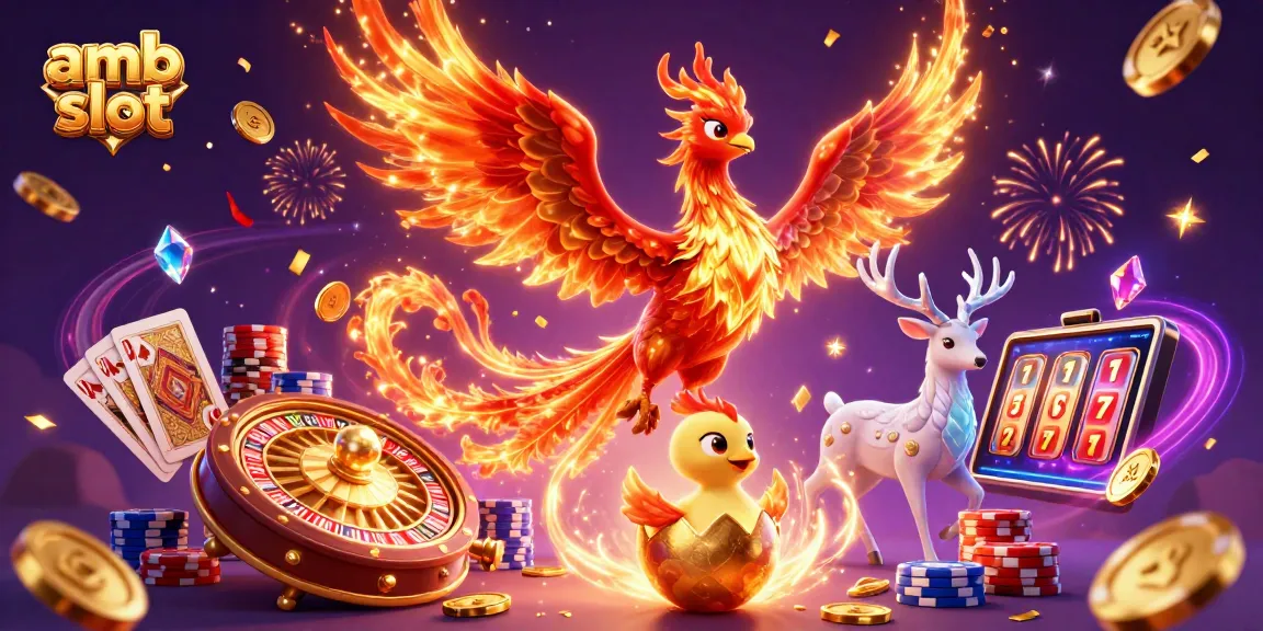 เล่นเกมสล็อต amb slot พร้อมด้วยนกฟีนิกซ์และเงินรางวัลที่ระยิบระยับ