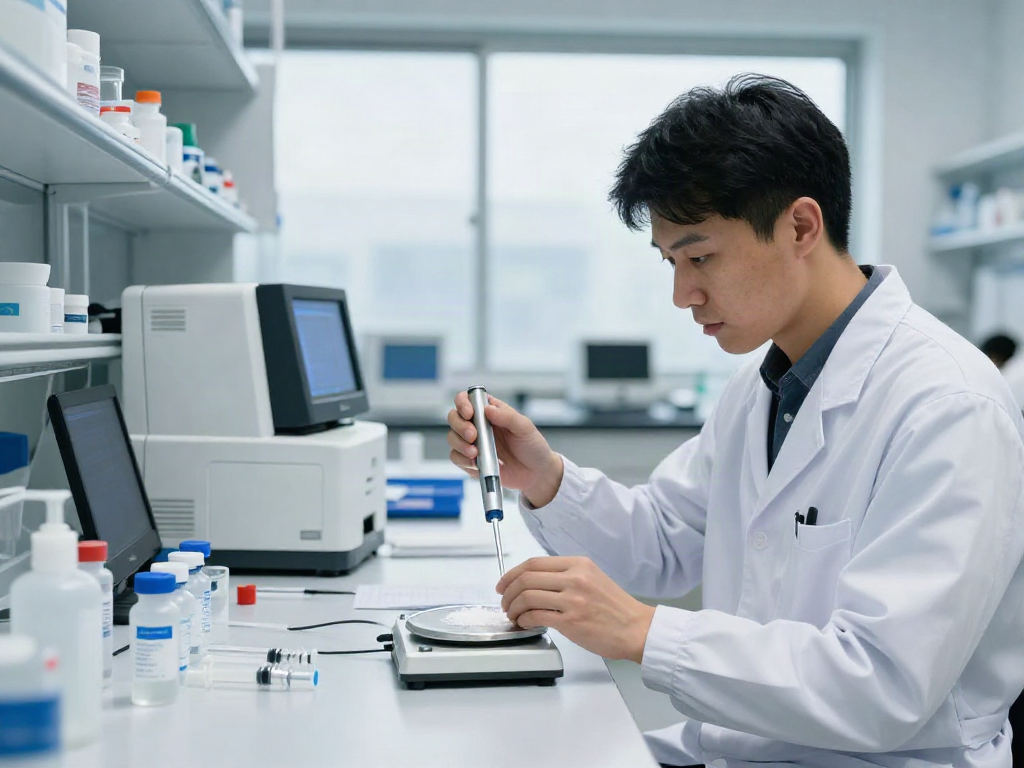 Buy Cagrilintide peptide in a professional lab setting, focusing on quality measurement and research.