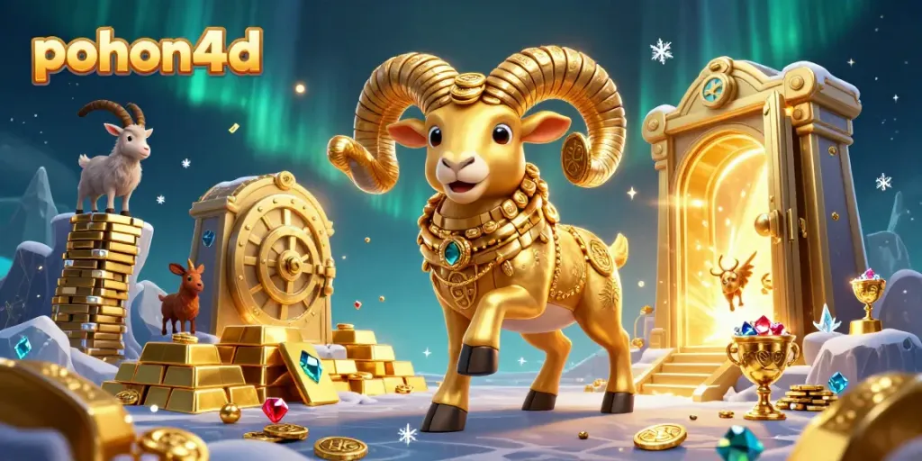 Engage with pohon4d in this vibrant, dynamic 3D scene filled with gold, gems, and excitement.