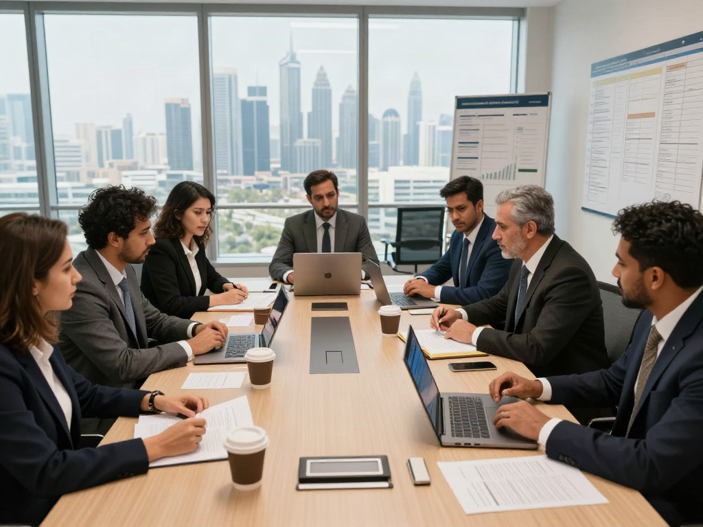 Court Filing Services Dubai - Team of legal experts reviewing documents in modern office