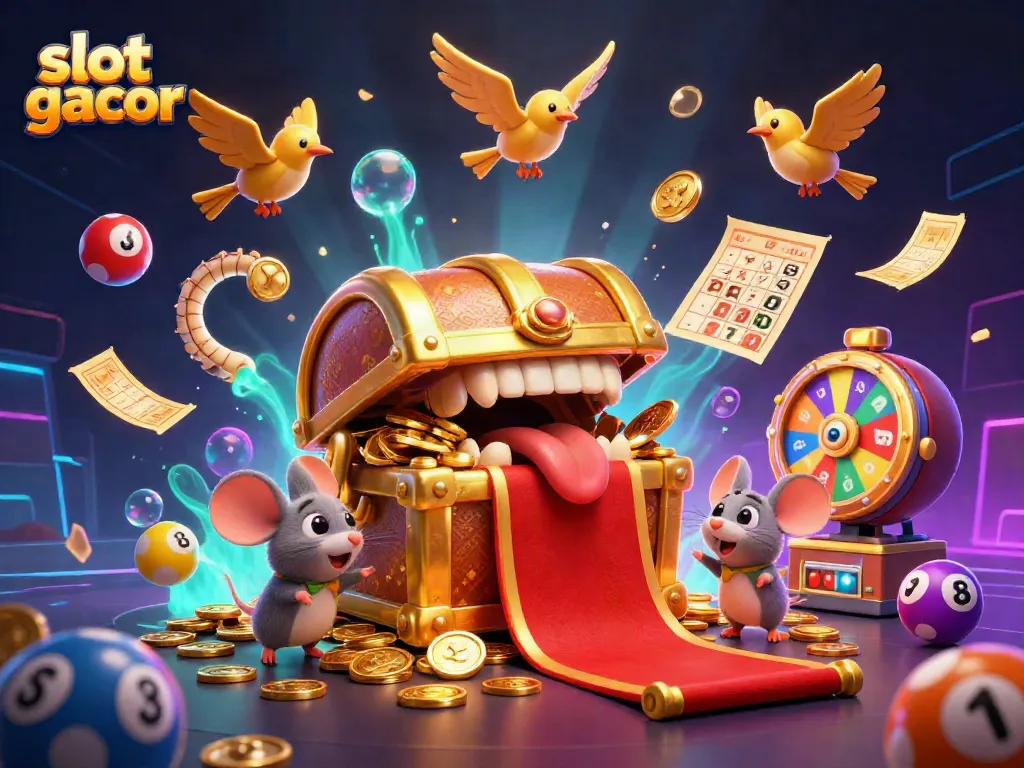 Engage in thrilling slot gacor adventures as a golden treasure chest lures mice with riches.
