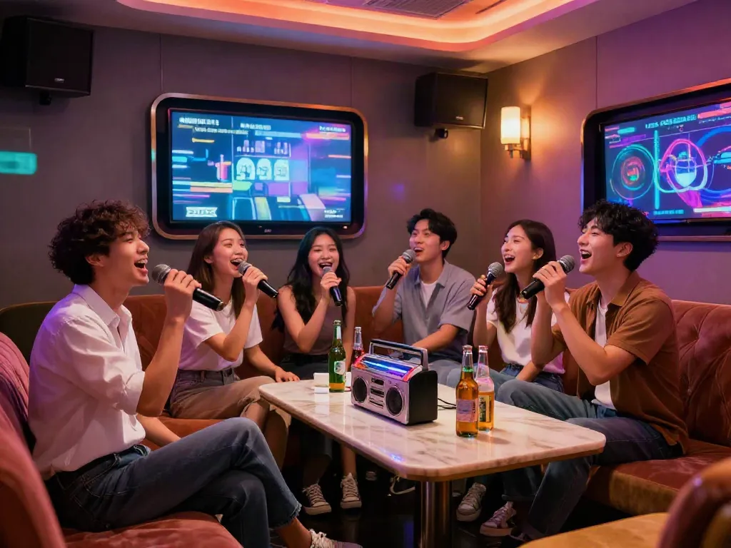 강남 달토에서 친구들과 즐거운 시간을 보내는 모습의 가라오케 룸