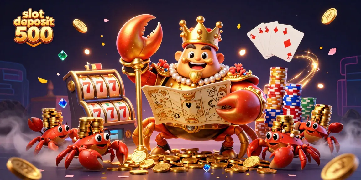 Engage with the exciting world of slot deposit 500 through a vibrant 3D casino fantasy illustration packed with action.