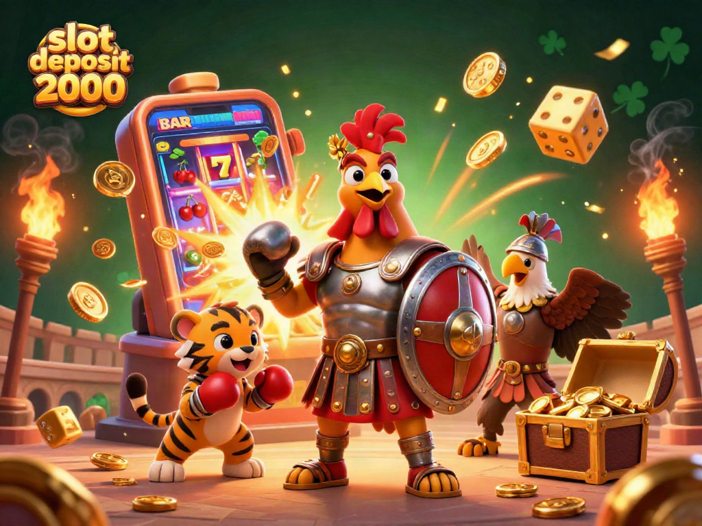 Experience the thrill of a slot deposit 2000 with our animated 3D casino scene bursting with excitement.