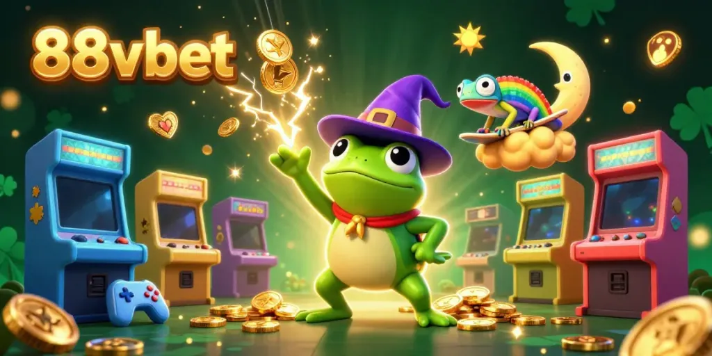 Experience the excitement of 88vbet with golden coins and vibrant characters in a dynamic casino scene.