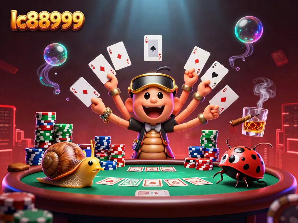 Experience thrilling poker action with lc88999's vibrant characters and dynamic casino elements.