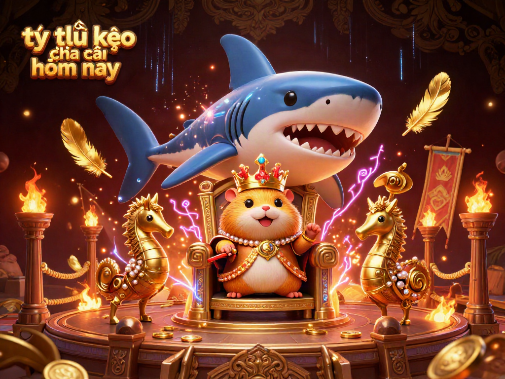 Engage with tỷ lệ kèo nhà cái hôm nay in an action-packed scene featuring a golden hamster king and his seahorse guards.