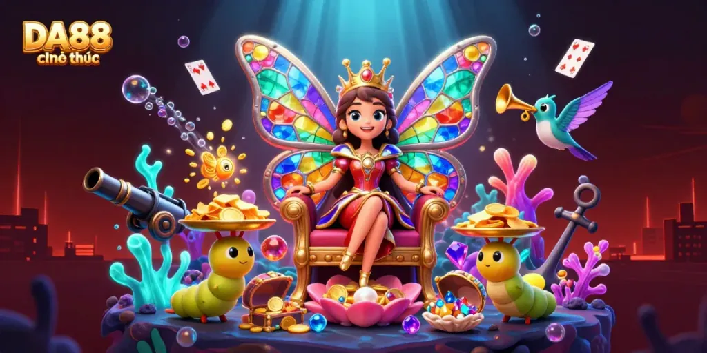 Enjoy a vibrant gaming scene with DA88 chính thức, showcasing dynamic casino elements and characters.